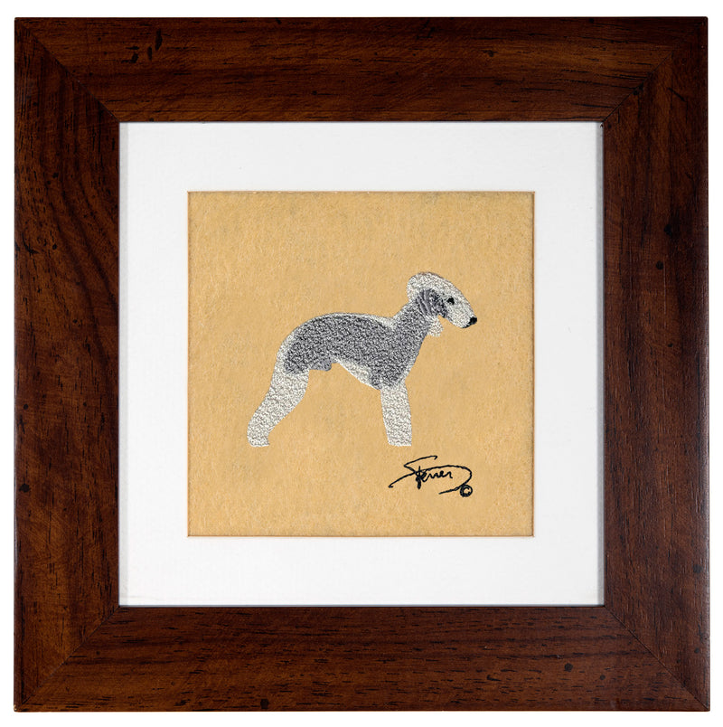 Cuadro con marco madera colores motivo bordado Bedlington