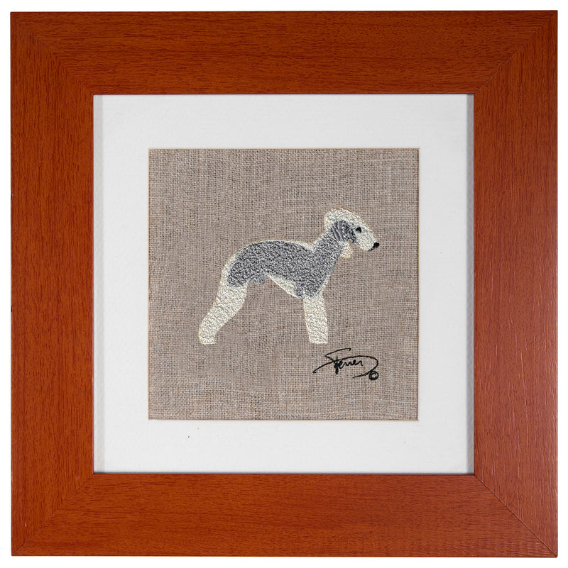 Cuadro con marco madera colores motivo bordado Bedlington