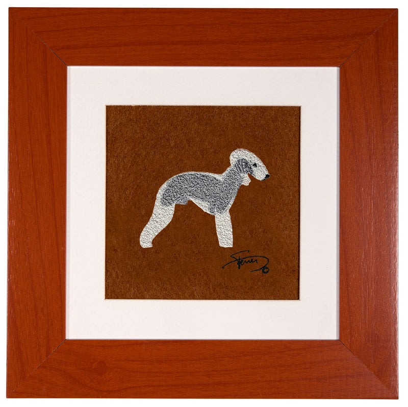 Cuadro con marco madera colores motivo bordado Bedlington