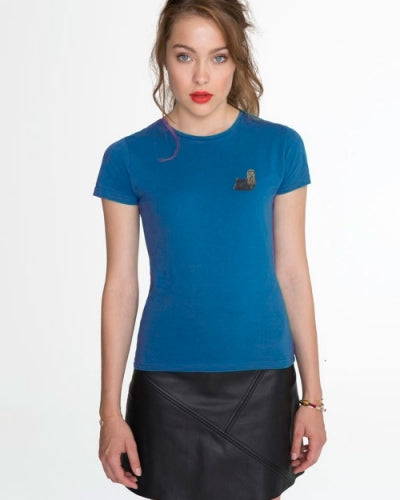 Short-sleeved T-shirt with embroidered Yorkshire Terrier motif
