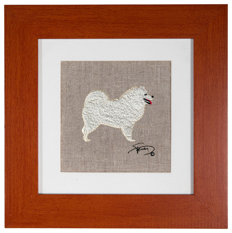 Quadre amb marc fusta colors motiu brodat Samoyedo