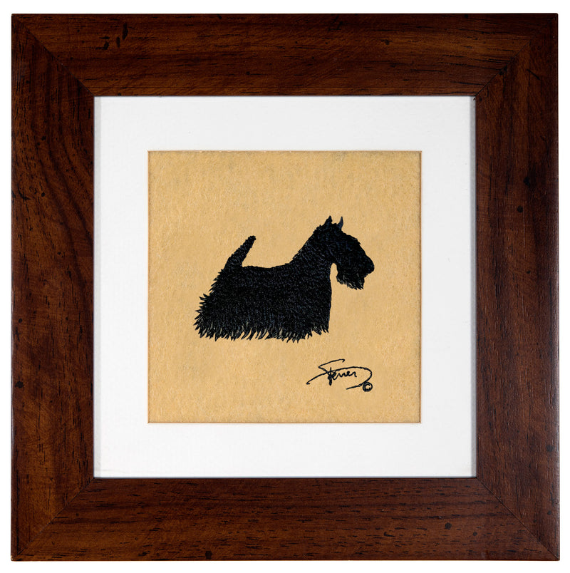 Painting with wooden frame colors embroidered motif Scottish Terrier