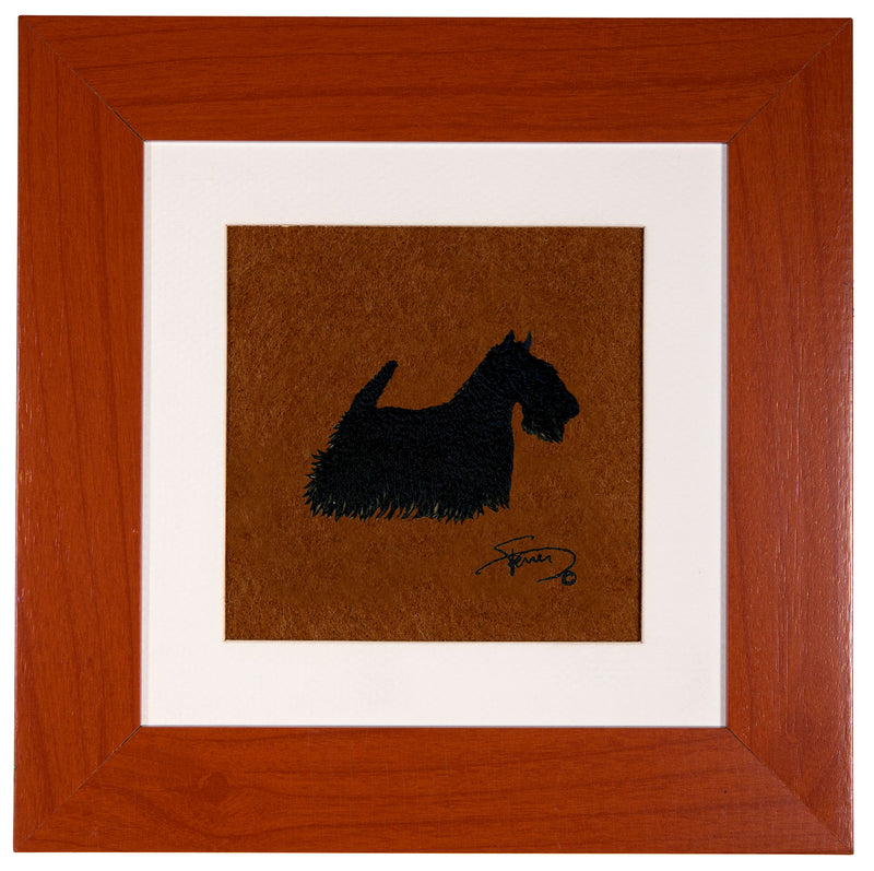 Painting with wooden frame colors embroidered motif Scottish Terrier