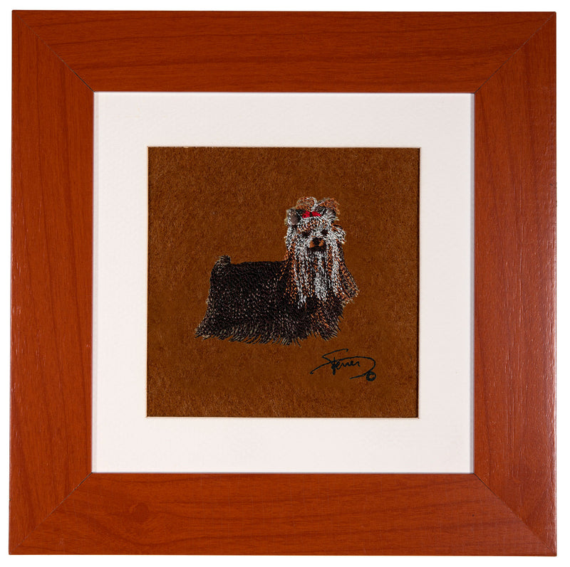 Quadre amb marc fusta colors motiu brodat Yorkshire Terrier